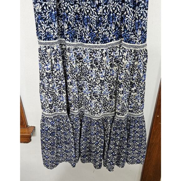 Sadie & Sage Tiered Eyelet Midi Dress Floral Sleeveless Tie Straps Sz Small Boho - Picture 6 of 11